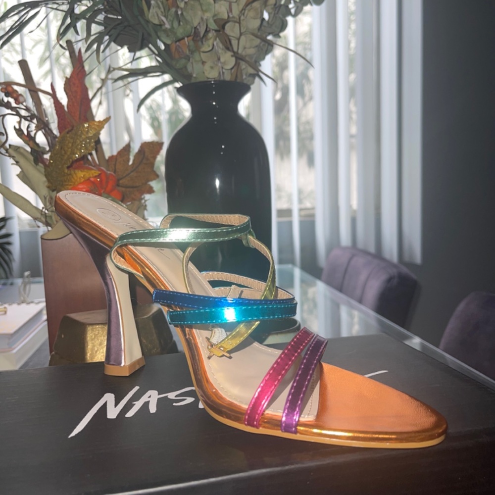 Multicolored Strappy Metallic Heeled Sandals